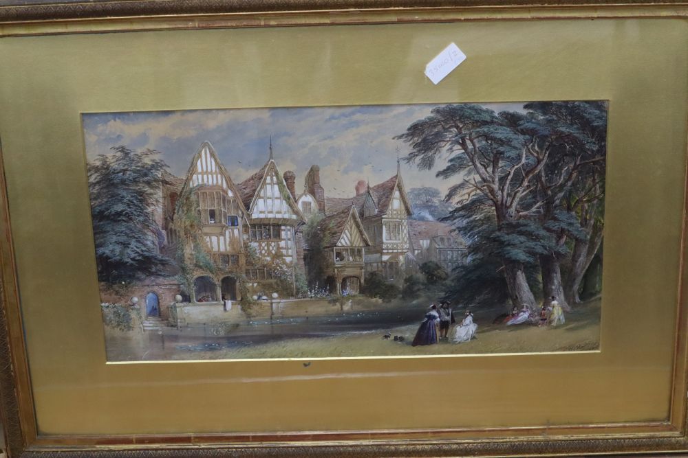 John Edmund Buckley (1824-1876), pair of watercolours, Views of 17th country houses, signed and dated 1860, 30 x 62cm